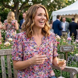 M&S Collection Floral V-Neck Lattice Trim Blouse